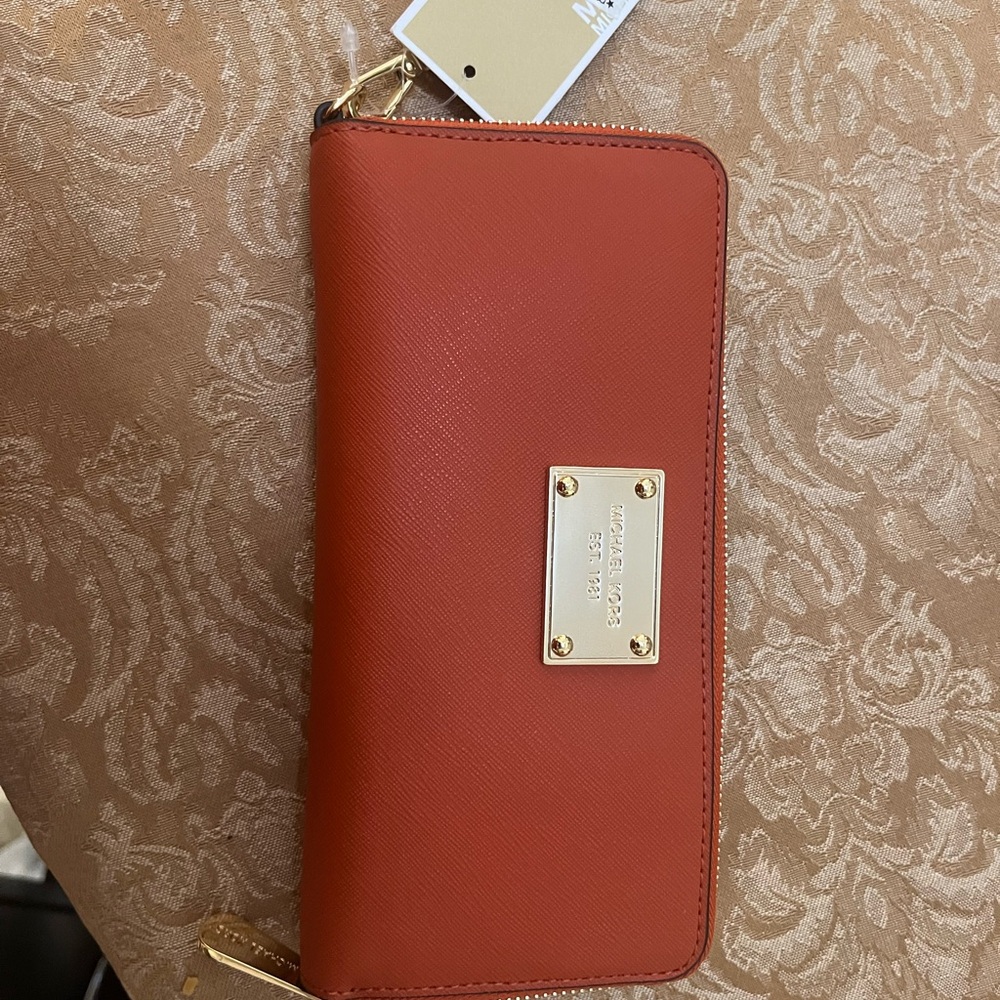 Michael Kors Orange Wallet with Gold Details